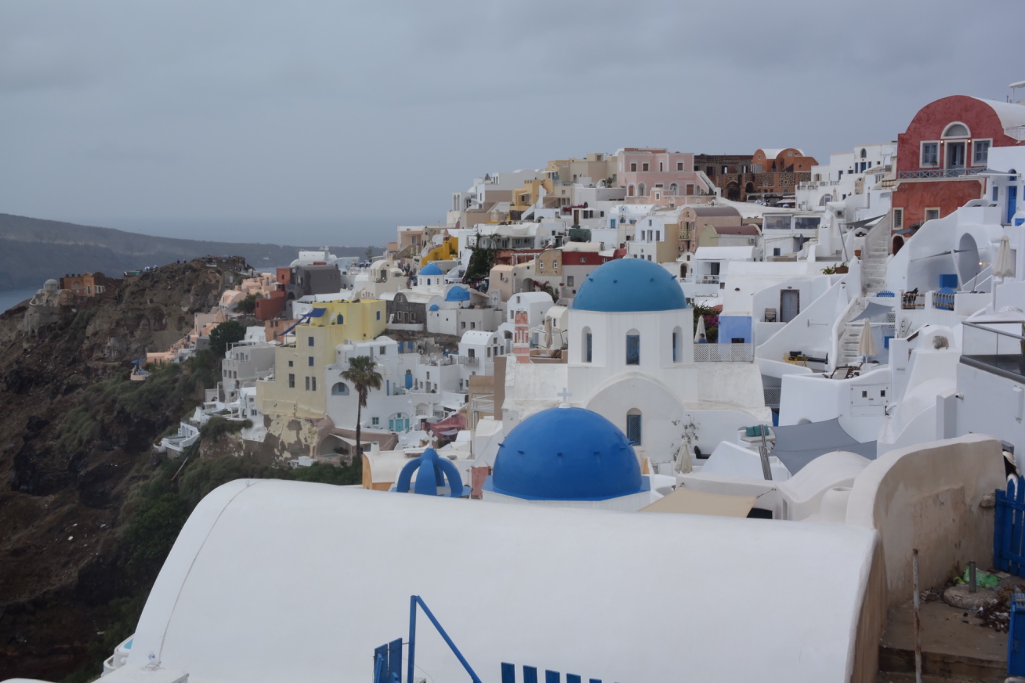 Blue Domed Church Along Caldera Edge in Oia, Santorini